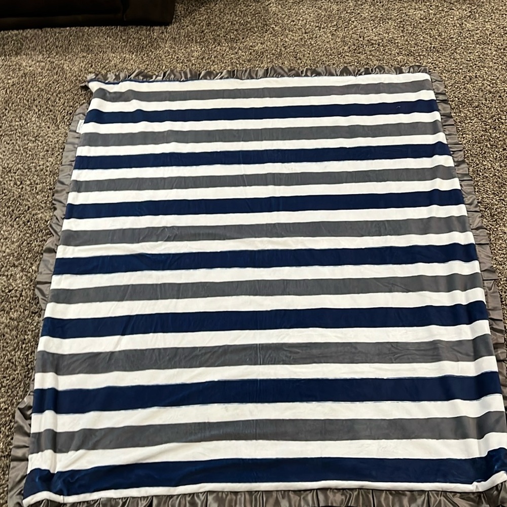 Striped Gray and Blue Blanket
